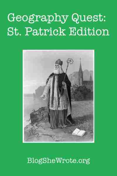 A portrait of St. Patrick on a green background