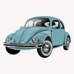a realistic rendering of a 1960s era Volkswagen bug in light blue
